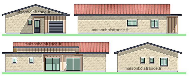 modèle maison bois 3 chambres garage 100 M2