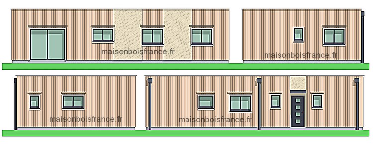 modèle maison bois kit 4 chambres plain pied