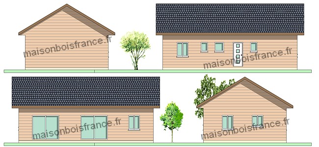 modèle maison bois kit plain pied 3 chambres