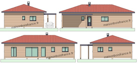 modèle maison dalle bois 3 chambres bureau