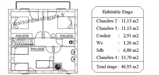 plan chalet bois 4 chambres 100M2