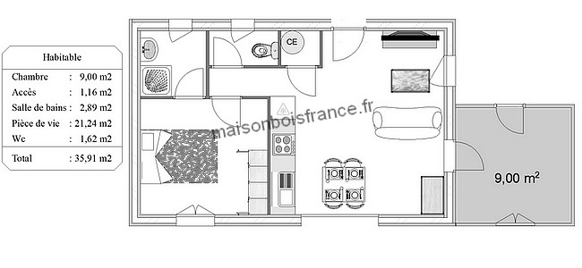 plan maison 1 chambre 35m2 atelier