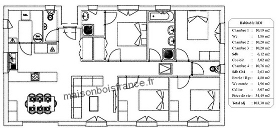 plan maison bois 4 chambres 100 M2