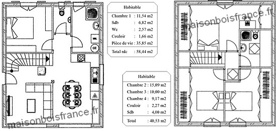 plan maison ossature bois massif 4 chambres étage